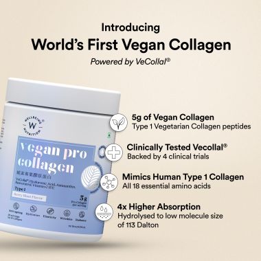 Wellbeing Nutrition: Vegan Pro Collagen | Clinically Proven Plant Based Peptides, Hyaluronic acid, Astaxanthin, Resveratrol | Evens Skin Tone, Skin Firmness, Hydration, Hair & Nail Growth | Berry Blast