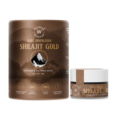 Wellbeing Nutrition: Pure Himalayan Shilajit Gold 10 gm for Strength, Stamina, Performance, Stress Relief and Vitality (24K Gold Leaf) | Lab Tested