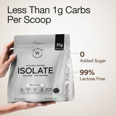 Wellbeing Nutrition: 100% Whey Protein Isolate (Unflavoured) | 31g Protein, 15.4g EAA, 7.1g BCAA | 4B CFU Probiotics & Natural Digestive Enzymes | 99% Lactose Free |No Bloating, Easy to Digest | 1kg