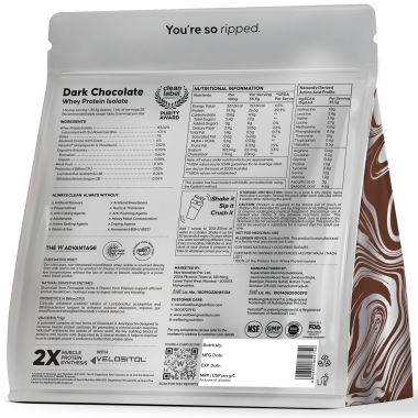 Wellbeing Nutrition: 100% Whey Protein Isolate (Dark Chocolate) | 26g Protein, 13g EAA | Clinically Proven 2x Muscle Protein Synthesis| 4B CFU Probiotics | Digestive Enzymes | Easy to Digest | 1kg