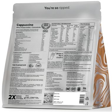 Wellbeing Nutrition: Whey Protein Isolate + Concentrate (Cappuccino) | 24g Protein, 12g EAA, 5.8g BCAA | Clinically Proven 2x Muscle Protein Synthesis| 4B CFU Probiotics & Digestive Enzymes | 1kg