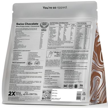 Wellbeing Nutrition: Whey Protein Isolate + Concentrate | 24g Protein, 11.5g EAA, 1g Glutamine | Clinically Proven 2x Muscle Protein Synthesis| 4B CFU Probiotics & Digestive Enzymes | 1kg