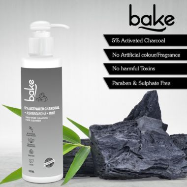 Bake Cosmetics: 5% Activated Charcoal Face Wash with Mint & Ashwagandha For Deep Pore Cleansing Face Cleanser