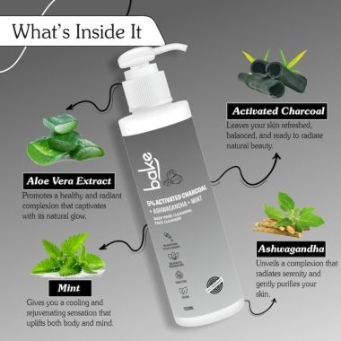 Bake Cosmetics: 5% Activated Charcoal Face Wash with Mint & Ashwagandha For Deep Pore Cleansing Face Cleanser
