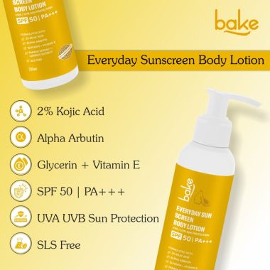 Bake Cosmetics: Everyday Sunscreen Body Lotion SPF 50 PA+++ with 2% Kojic Acid & Alpha Arbutin for Tanning, Sun Protection 