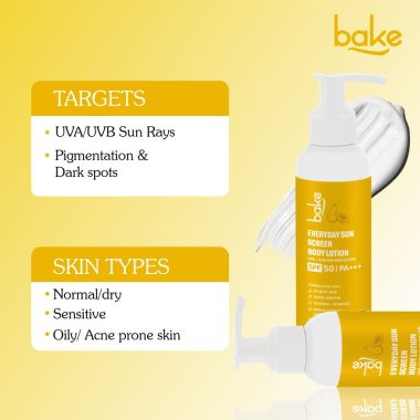 Bake Cosmetics: Everyday Sunscreen Body Lotion SPF 50 PA+++ with 2% Kojic Acid & Alpha Arbutin for Tanning, Sun Protection 