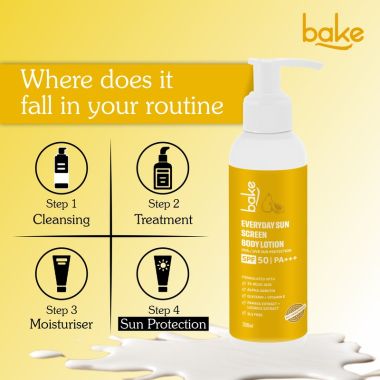 Bake Cosmetics: Everyday Sunscreen Body Lotion SPF 50 PA+++ with 2% Kojic Acid & Alpha Arbutin for Tanning, Sun Protection 
