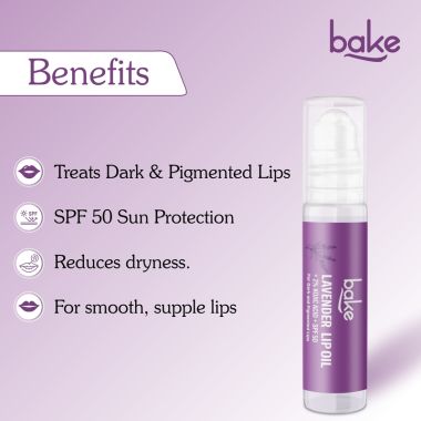 Bake Cosmetics: 2% Kojic Acid Lavender Lip Balm Oil for Dark & Pigmented Lips with SPF 50