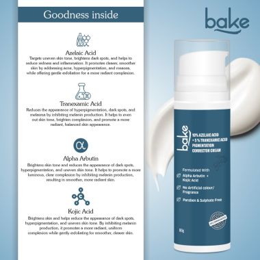 Bake Cosmetics: 10% Azelaic Acid + 5% Tranexamic Acid Pigmentation Corrector Cream for Dark Spots, Pigmentation & Tan Removal