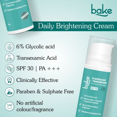 Bake Cosmetics: 6% Glycolic Acid Cream SPF 30 PA+++  for Pigmentation, Dark Spots & Daily Brightening Cream