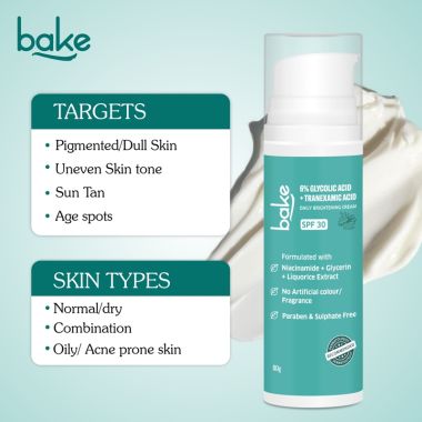 Bake Cosmetics: 6% Glycolic Acid Cream SPF 30 PA+++  for Pigmentation, Dark Spots & Daily Brightening Cream