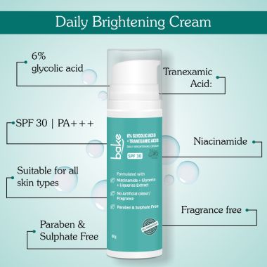 Bake Cosmetics: 6% Glycolic Acid Cream SPF 30 PA+++  for Pigmentation, Dark Spots & Daily Brightening Cream