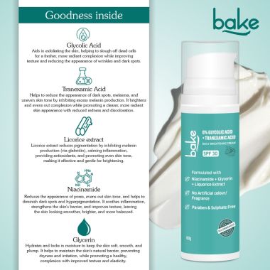 Bake Cosmetics: 6% Glycolic Acid Cream SPF 30 PA+++  for Pigmentation, Dark Spots & Daily Brightening Cream