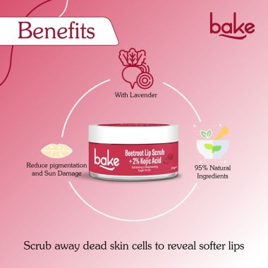 Bake Cosmetics: 2% Kojic Acid Beetroot Lip Scrub for Dark Pigmented Lips with Sugar Granules for Dry & Pink Lips