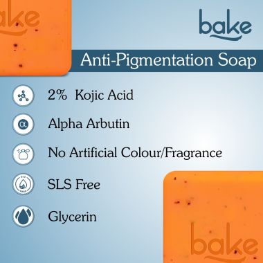 Bake Cosmetics: 2% Kojic Acid Soap with Alpha Arbutin, Lactic Acid & Niacinamide For Pigmentation, Dark Spots, Tan Removal, Brightens Underarms-Pack of 2(100g x 2)