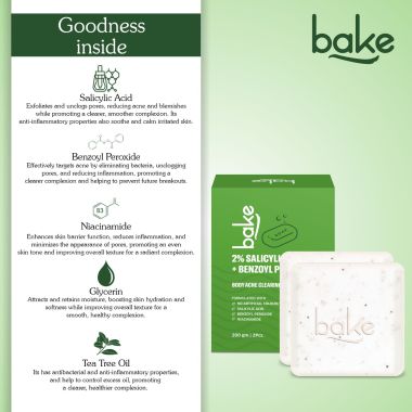 Bake Cosmetics: 2% Salicylic Acid Soap with Niacinamide for Body & Back Acne, Reduces Strawberry Legs & Fades Dark Spots-Pack of 2(100g x 2)