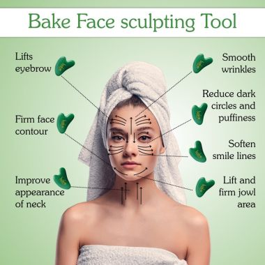 Bake Cosmetics: Jade Gua Sha Face Massage Tool for Glowing Skin, Blood Circulation & Reducing Stress--1pc