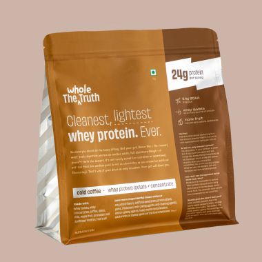The Whole Truth: Whey Protein Isolate+Concentrate  Cold Coffee 1 kg (2.2 lbs)  24g Protein/Scoop  6.6g BCAA  100% Authentic Whey & No Adulteration  Clean, Light & Easy to Digest