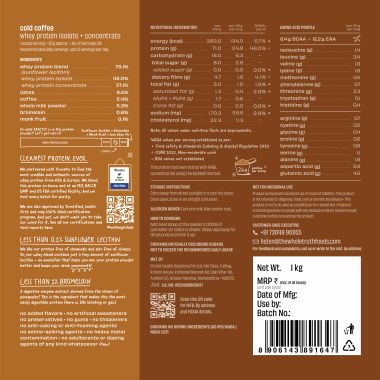 The Whole Truth: Whey Protein Isolate+Concentrate  Cold Coffee 1 kg (2.2 lbs)  24g Protein/Scoop  6.6g BCAA  100% Authentic Whey & No Adulteration  Clean, Light & Easy to Digest