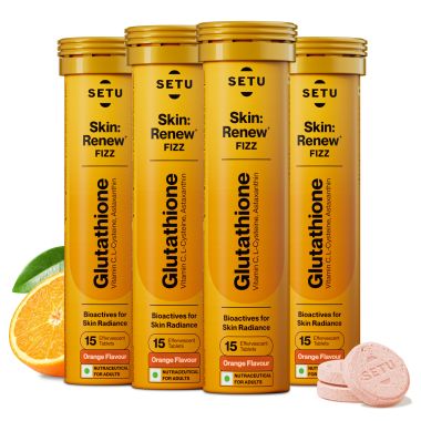 SETU: Skin Renew - 60 Effervescent Tablets | Glutathione With Vitamin C, Gluta Fizz, Supports Detoxification, Sugar-Free | Orange Flavour