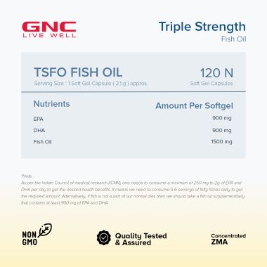 GNC: Triple Strength Fish Oil Omega 3 Capsules for Men & Women | 900mg EPA & DHA | 120 Softgels