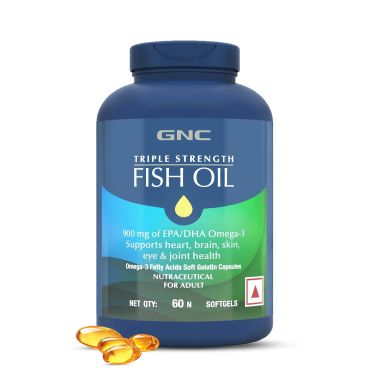 GNC: Triple Strength Fish Oil Omega 3 Capsules for Men & Women | 900mg EPA & DHA | 60 Softgels