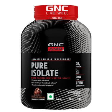 GNC: AMP Pure Isolate Zero Carb | 25g Protein | 6g BCAA | Vanilla Custard | 4 lbs