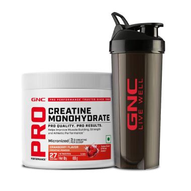 GNC: Creatine Monohydrate with Shaker Combo | 100gm | Cranberry | 750ml