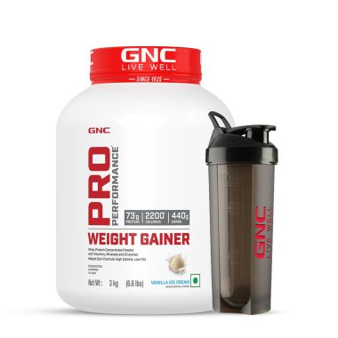 GNC: Pro Performance Weight Gainer & Black shaker Combo | 3 Kg  Vanilla Ice Cream