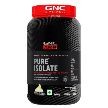 GNC: AMP Pure Isolate Zero Carb | 25g Protein | 6g BCAA | Vanilla Custard | 2 lbs