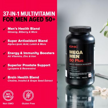 GNC: Mega Men 50 Plus Multivitamin | Formulated In USA | 37 Premium Ingredients | 120 Tablets