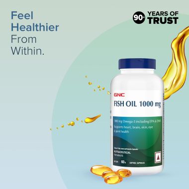 GNC: Fish Body Oil for Men & Women | 1000mg Omega-3s with EPA & DHA | 60 Softgels