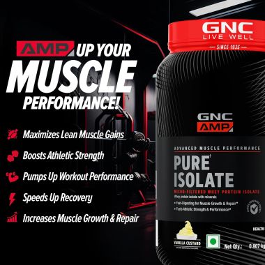 GNC: AMP Pure Isolate Zero Carb | 25g Protein | 6g BCAA | Vanilla Custard | 2 lbs