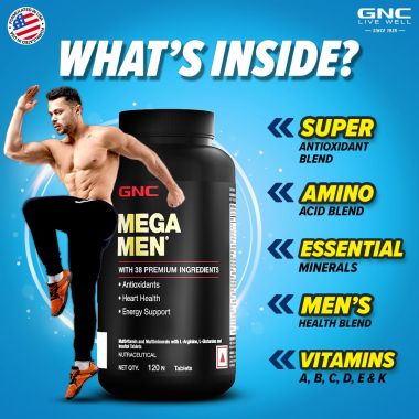 GNC: Mega Men Multivitamin for Men | Formulated In USA | 38 Premium Ingredients | 120 Tablets