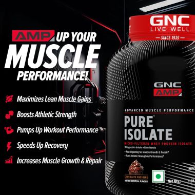 GNC: AMP Pure Isolate Zero Carb | 25g Protein | 6g BCAA | Vanilla Custard | 4 lbs