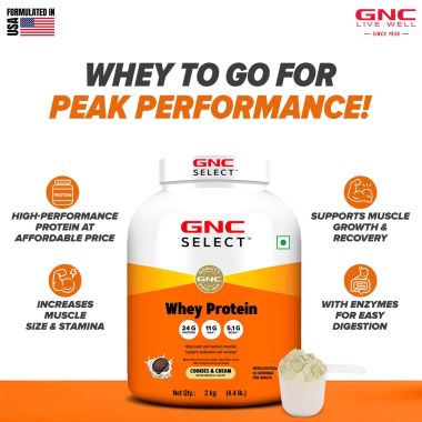 GNC: Select Whey Protein Powder With Free Shaker | 4.4lb | Cookies & Cream