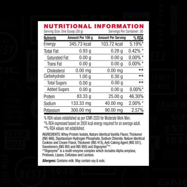 GNC: AMP Pure Isolate Zero Carb | 25g Protein | 6g BCAA | Vanilla Custard | 2 lbs