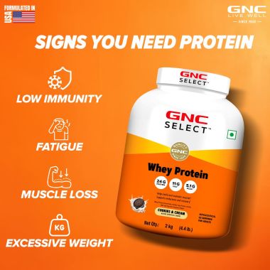 GNC: Select Whey Protein Powder With Free Shaker | 4.4lb | Cookies & Cream