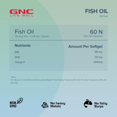 GNC: Fish Body Oil for Men & Women | 1000mg Omega-3s with EPA & DHA | 60 Softgels