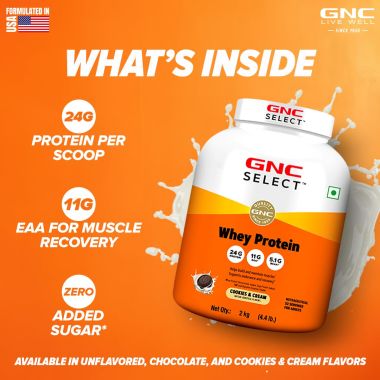 GNC: Select Whey Protein Powder With Free Shaker | 4.4lb | Cookies & Cream