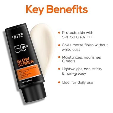 Renee Cosmetics: Glowscreen Spf 50 Sunscreen Cream-50Ml, Pa++++ Uva & Uvb Protection
