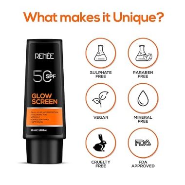 Renee Cosmetics: Glowscreen Spf 50 Sunscreen Cream-50Ml, Pa++++ Uva & Uvb Protection