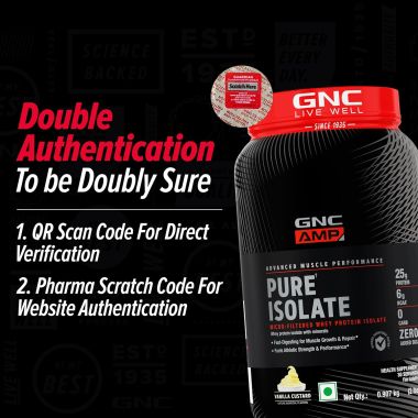 GNC: AMP Pure Isolate Zero Carb | 25g Protein | 6g BCAA | Vanilla Custard | 2 lbs