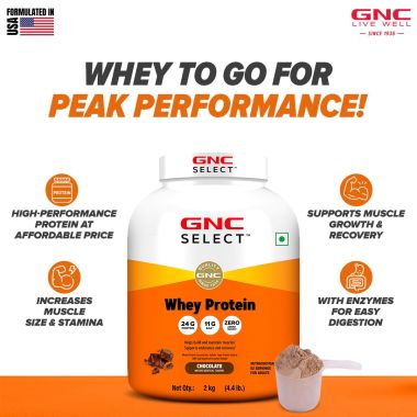 GNC: Select Whey Protein Powder With Free Shaker | 4.4lb | Chocolate