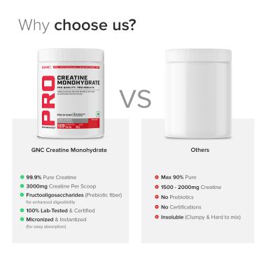 GNC: Creatine Monohydrate with Shaker Combo | 400gm | Unflavoured | 750ml