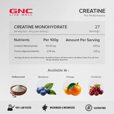 GNC: Creatine Monohydrate with Shaker Combo | 100gm | Blueberry | 750ml