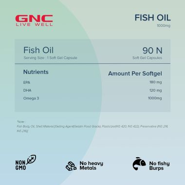 GNC: Fish Body Oil for Men & Women | 1000mg Omega-3s with EPA & DHA | 90 Softgels
