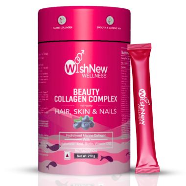 Wishnew Wellness: BEAUTY COLLAGEN COMPLEX | 21 Servings | Healthy Hair, Skin & Nails | Blueberry Flavor