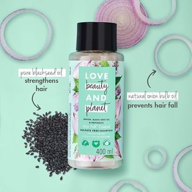 Love Beauty And Planet: Onion Oil|| Blackseed Oil & Patchouli Sulfate Free Hairfall Control Shampoo|| No Parabens|| No Dyes|| Patchouli Essential Oil|| 400 ml
