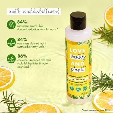 Love Beauty And Planet: Rosemary & Yuzu Lemon Sulfate Free Anti Dandruff Shampoo 200Ml
